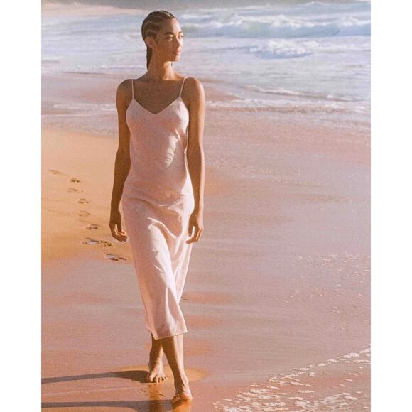 New BARE by Charlie Holiday Womans Large The Slip Dress Rose Pink Hemp Cotton - Picture 3 of 11